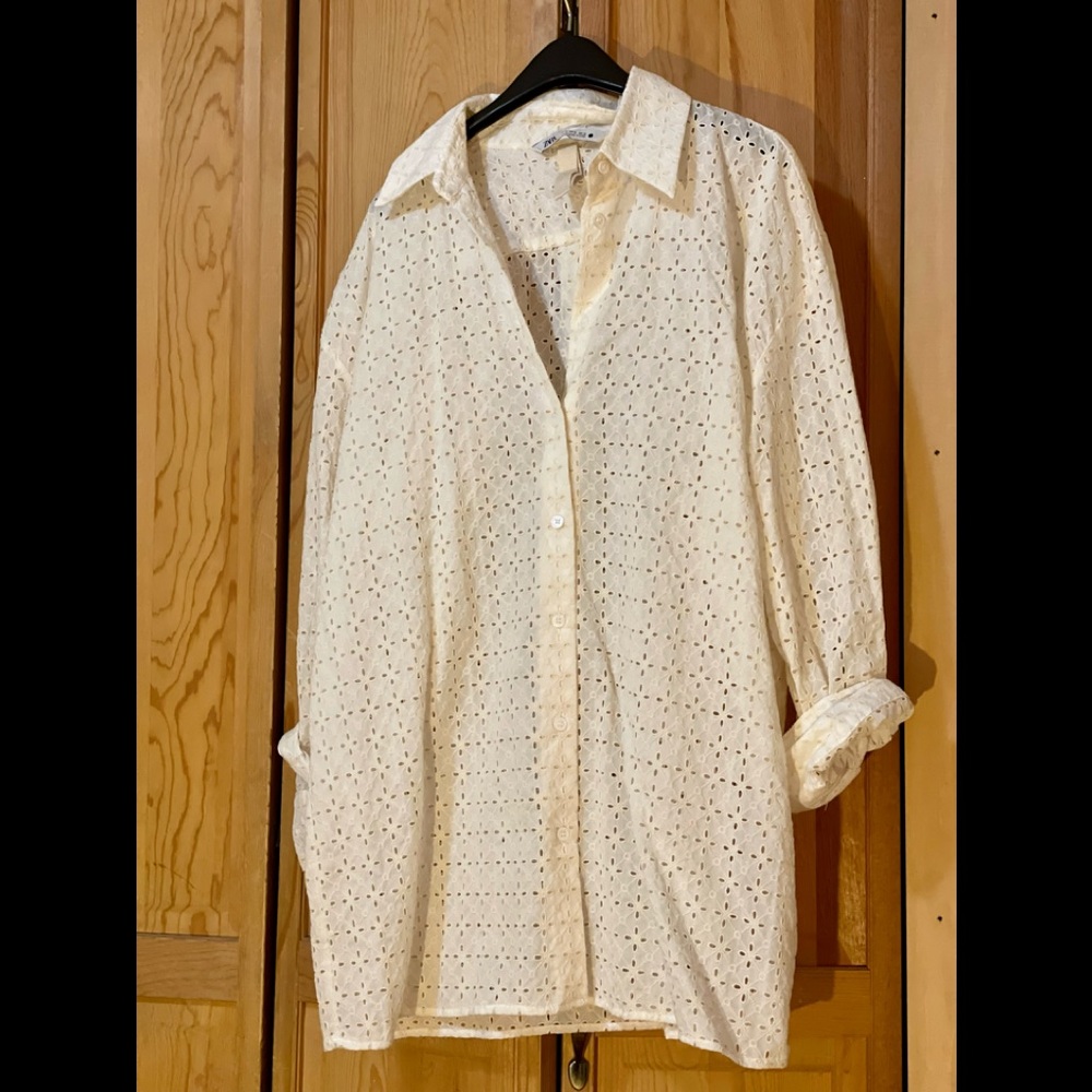 Zara eyelet beach cover up shirt